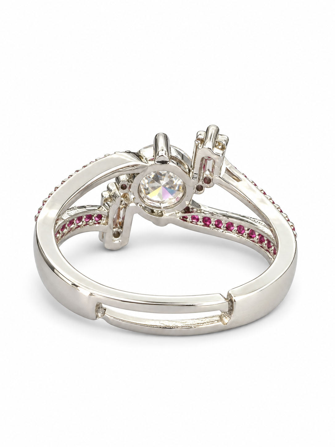 Silver-Plated American-Diamond Studded Adjustable Finger Ring - dimensions and product details