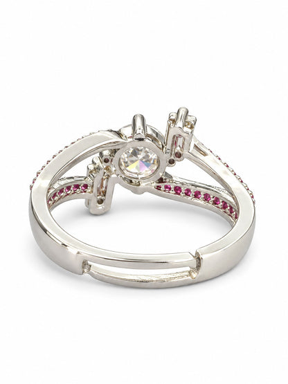 Silver-Plated American-Diamond Studded Adjustable Finger Ring - dimensions and product details