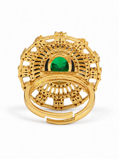 Green Stone Oval Baguette Halo Ring - Gold Plated, additional view 5