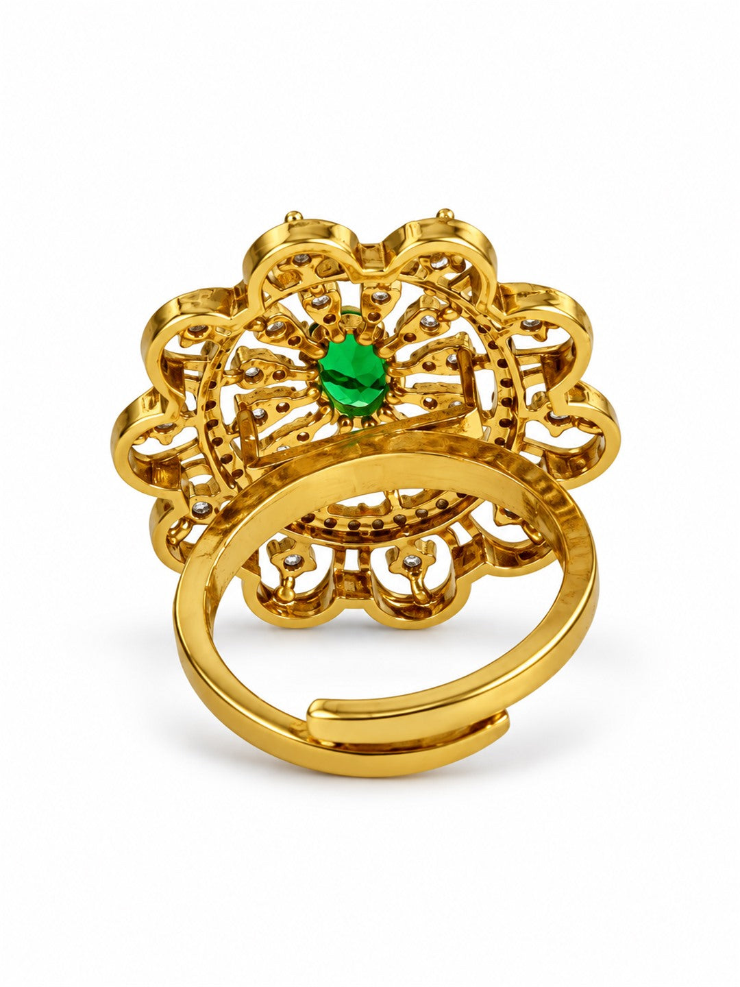 Green Stone Scalloped Sunburst Ring - Gold Plated, additional view 5