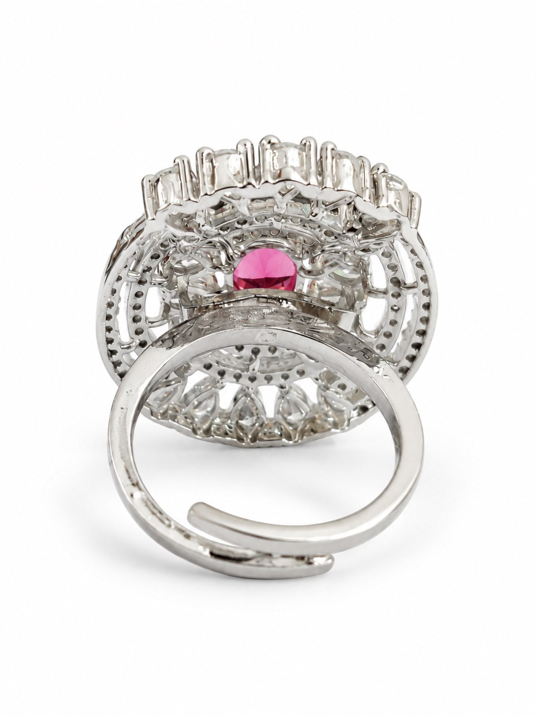 Red Oval Center Halo Ring - Silver Plated - alternate view