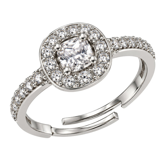 Clear Cushion Stone Halo Ring - Silver Plated, product view