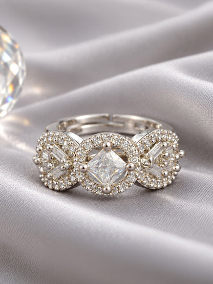 Rhodium Plated American Diamond Adjustable Solitaire Finger Ring - product image 7