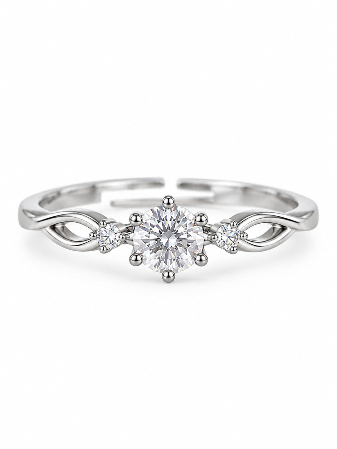 Clear Three Stone Twist Ring - Silver Plated, image2