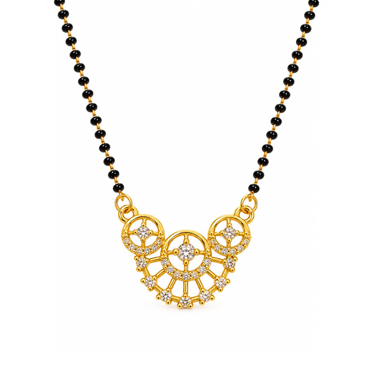 White scalloped floral gold-plated mangalsutra