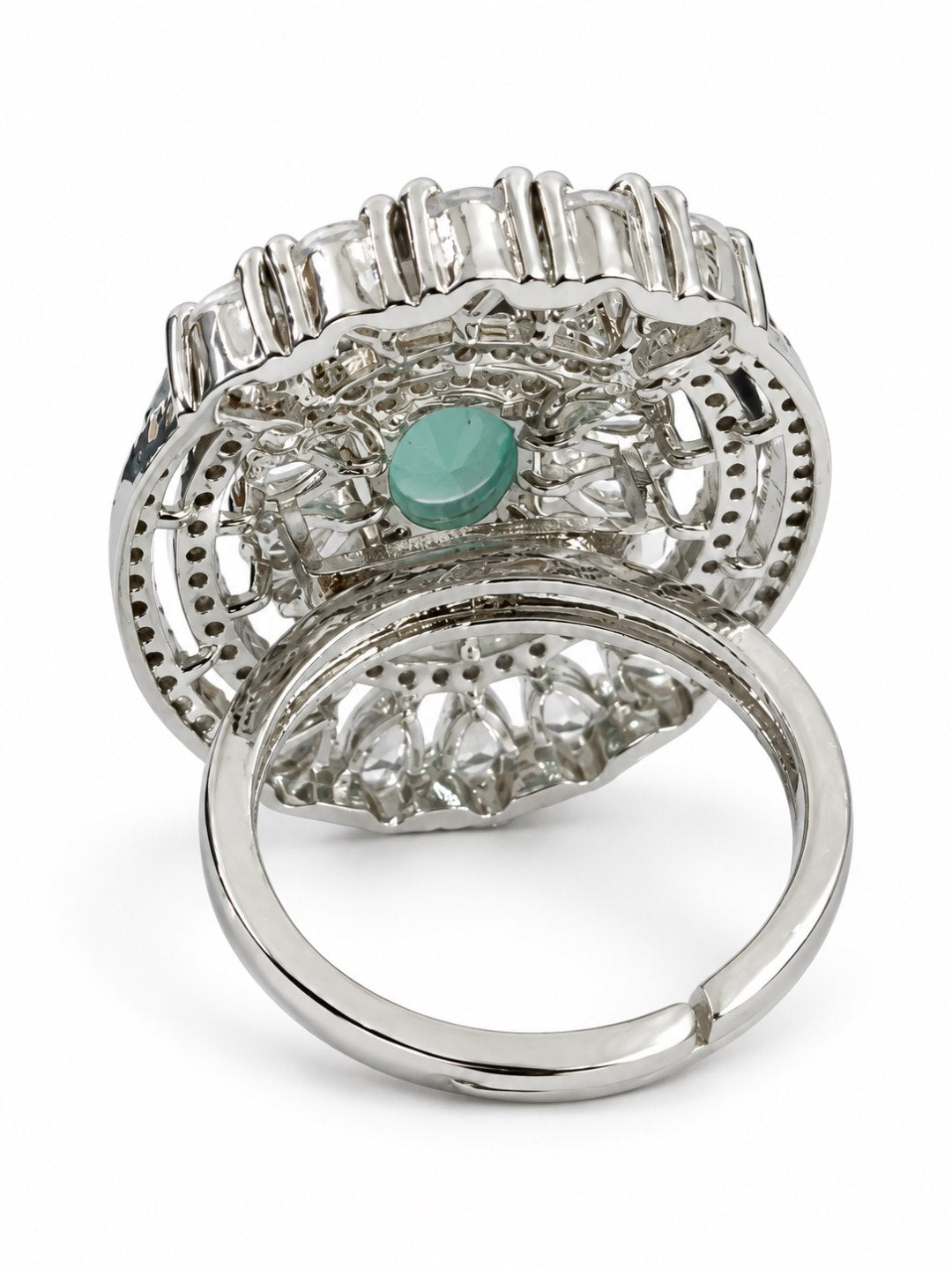 Mint Green Oval Center Halo Ring - Silver Plated - alternate view