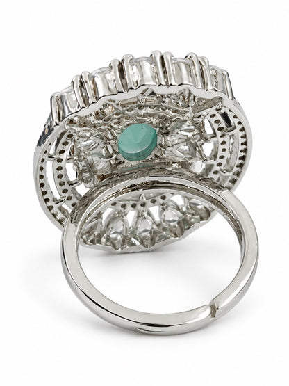 Mint Green Oval Center Halo Ring - Silver Plated - alternate view