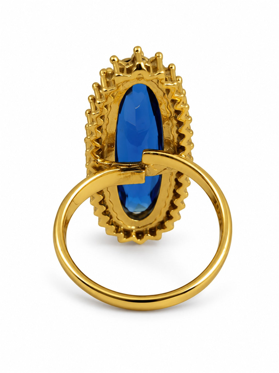Blue Stone Elongated Stone Halo Ring - Gold Plated, additional view 5