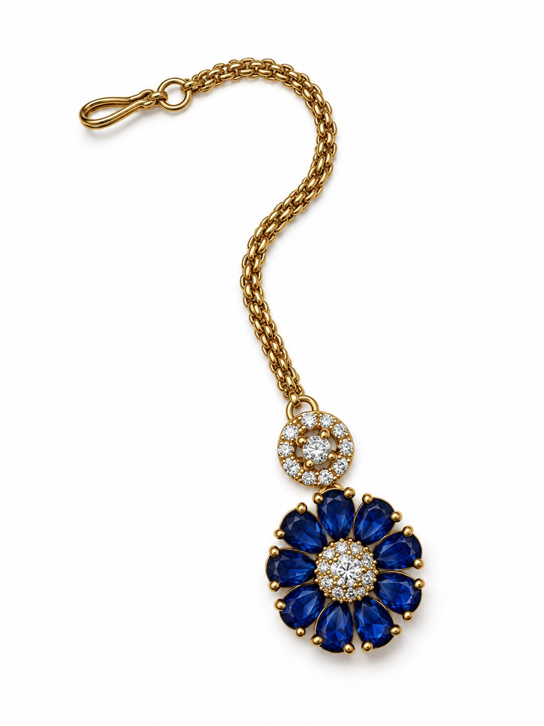 Blue Teardrop Floral Maang Tikka - Gold Plated, additional view 1