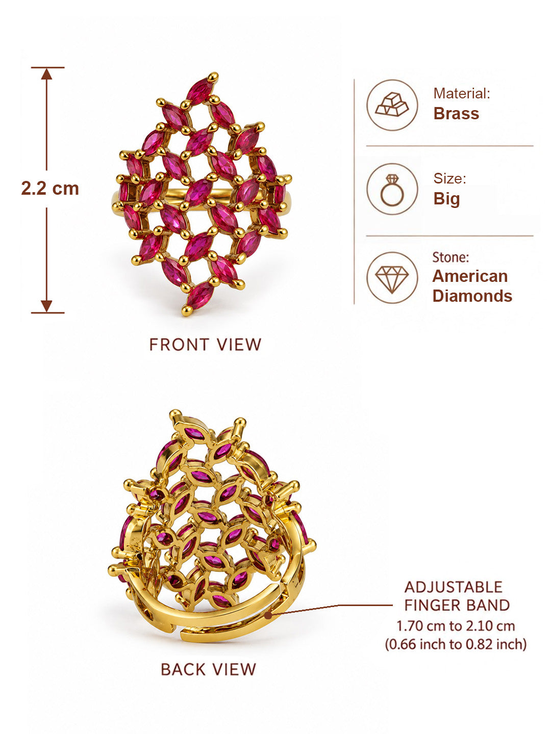 Red Stone Marquise Lattice Ring - Gold Plated, additional view 6
