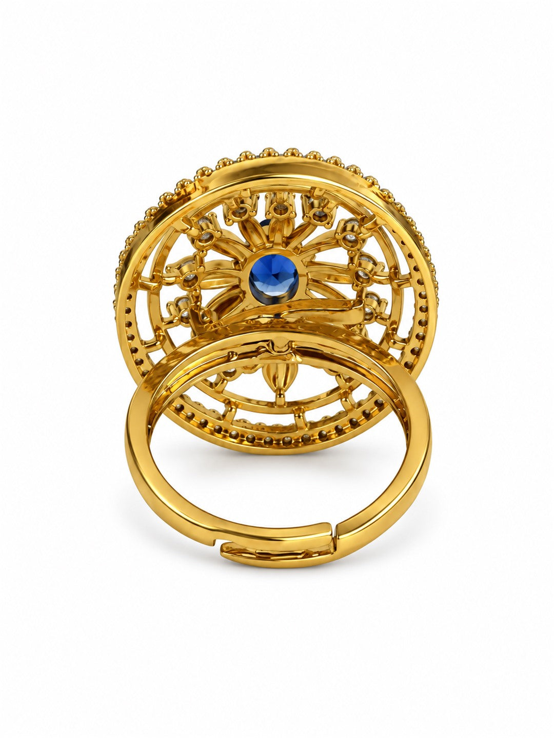 Blue Stone Oval Sunburst Ring - Gold Plated, additional view 5