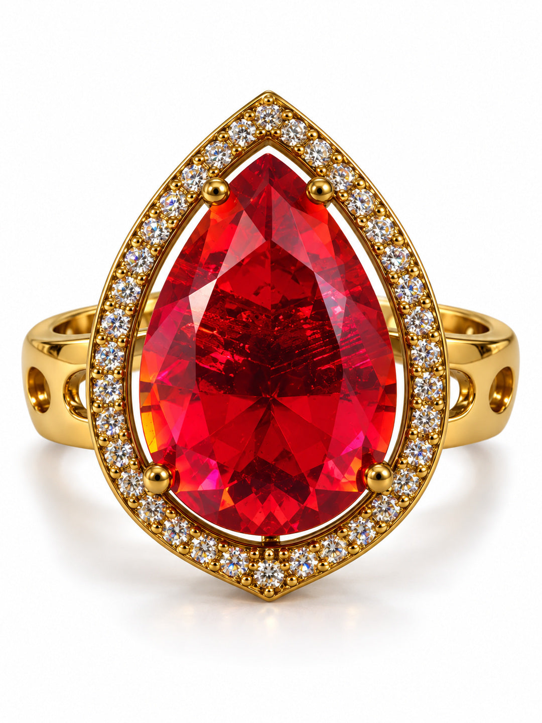 Red Pear Stone Halo Ring - Gold Plated, additional view 1