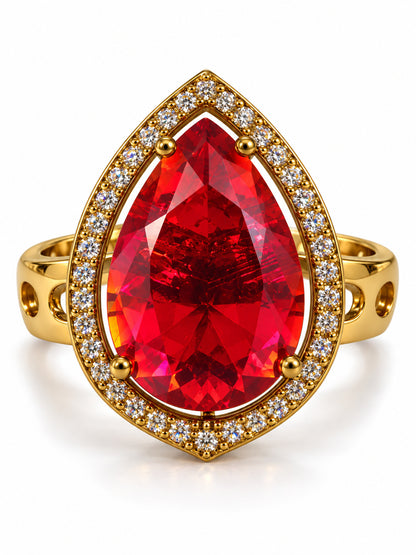 Red Pear Stone Halo Ring - Gold Plated, additional view 1