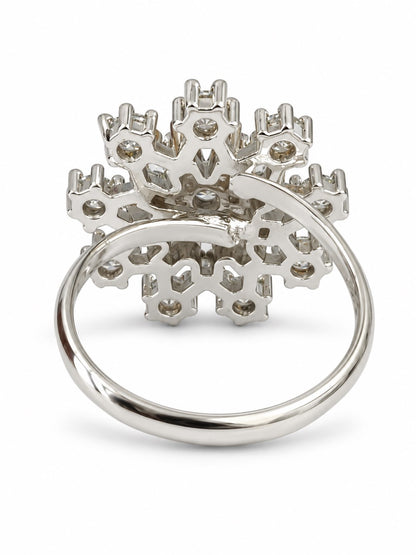 Clear Floral Starburst Ring - Silver Plated
