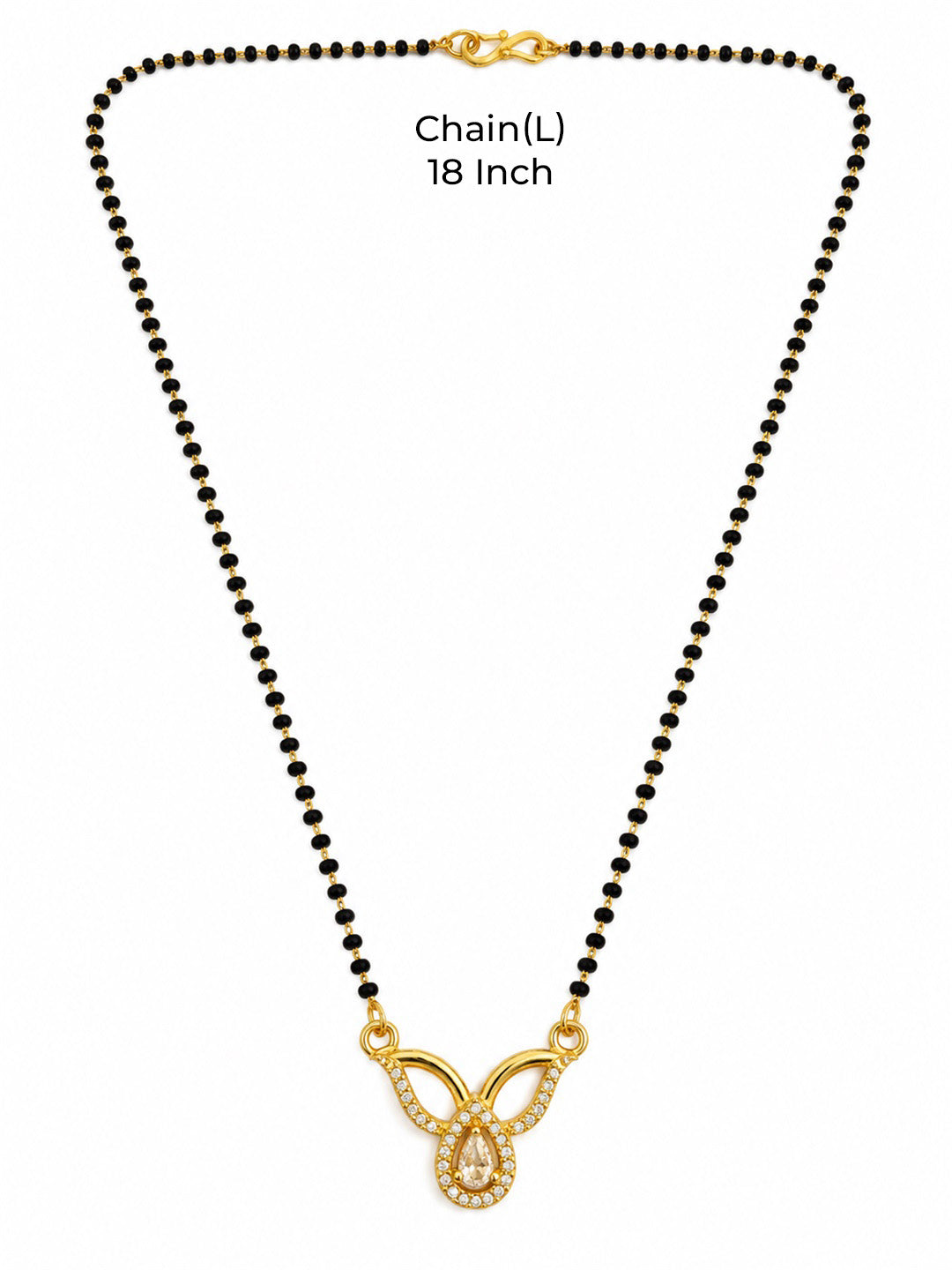 White teardrop and open leaf gold-plated mangalsutra