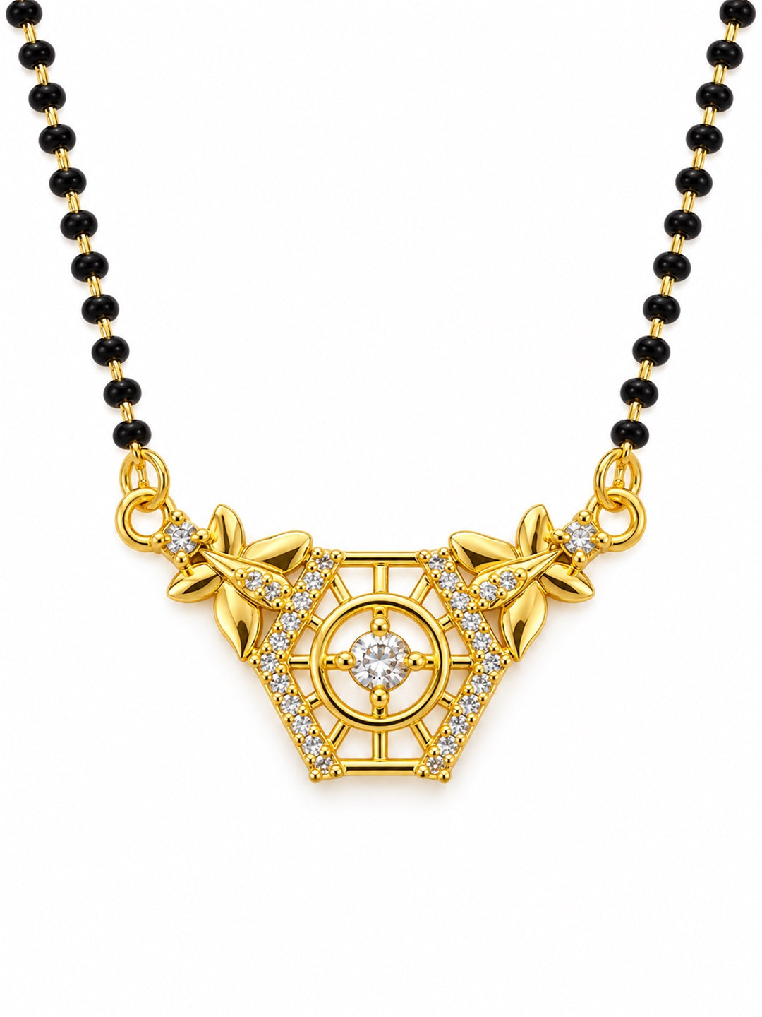 White filigree triangle gold-plated mangalsutra