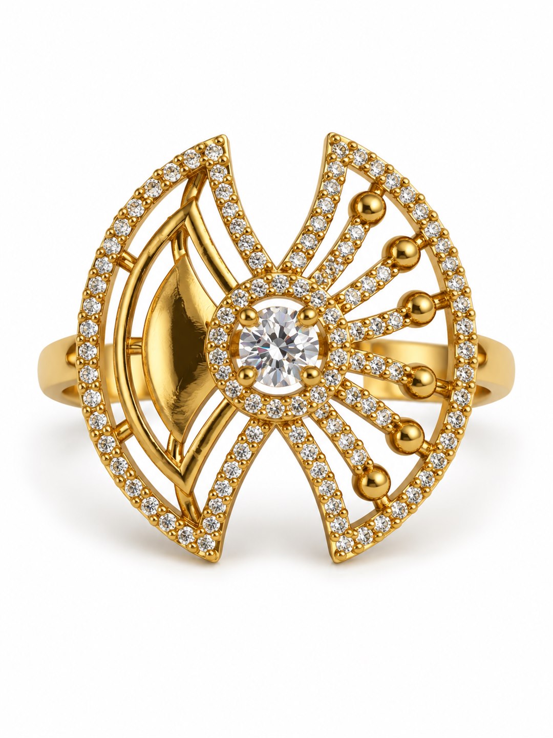 Clear Stone Openwork Fan Ring - Gold Plated, additional view 4