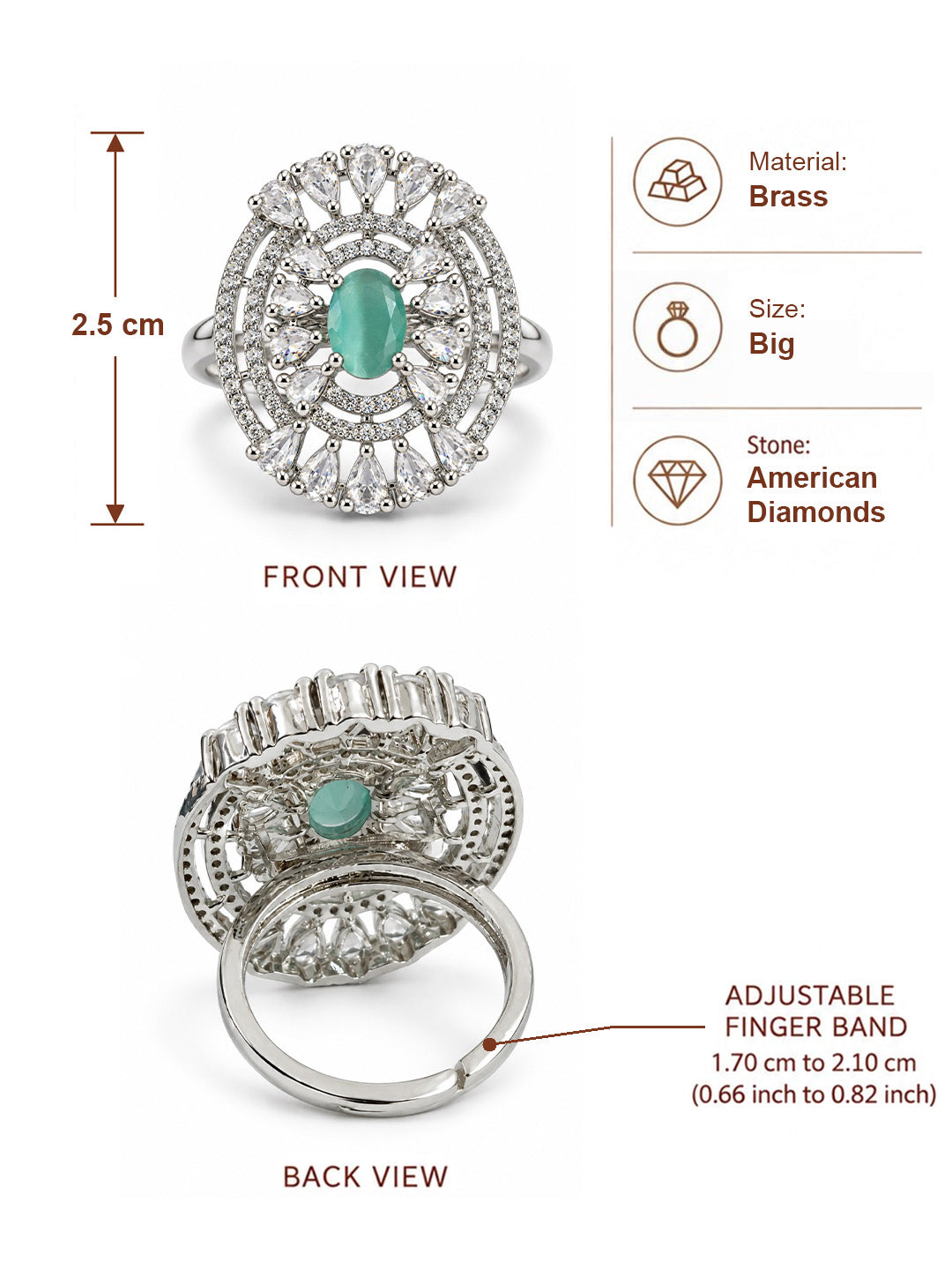 Mint Green Oval Center Halo Ring - Silver Plated - alternate view