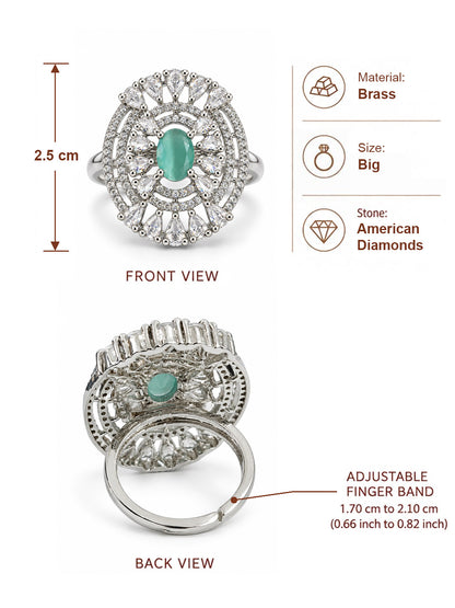 Mint Green Oval Center Halo Ring - Silver Plated - alternate view