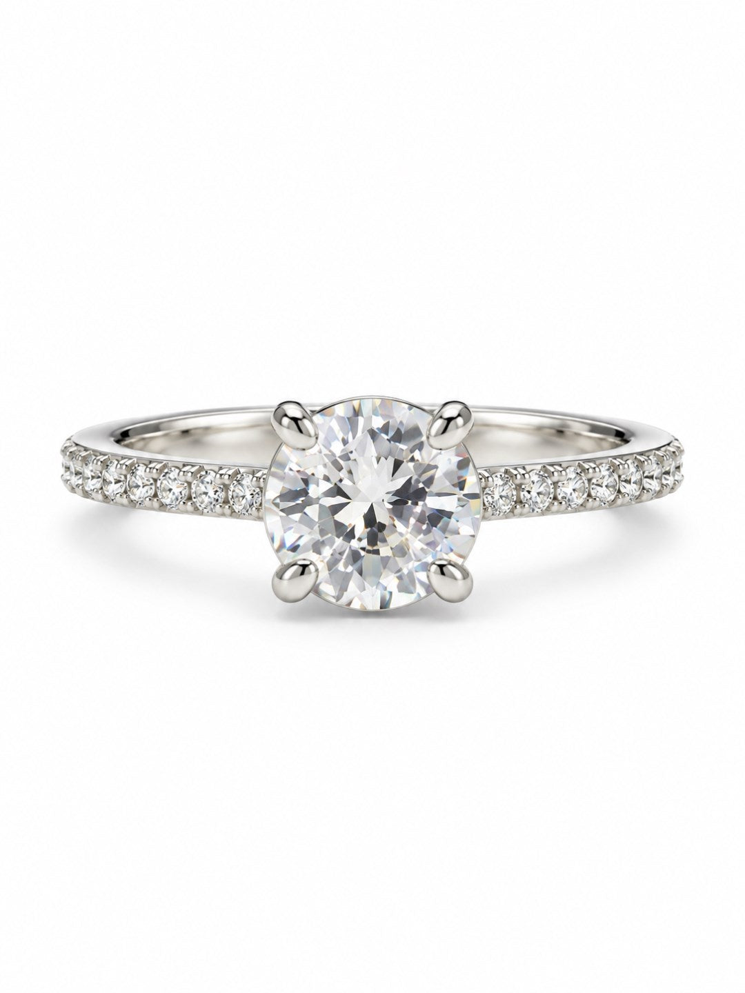 Clear Round Solitaire Pave Band Ring - Silver Plated, image2