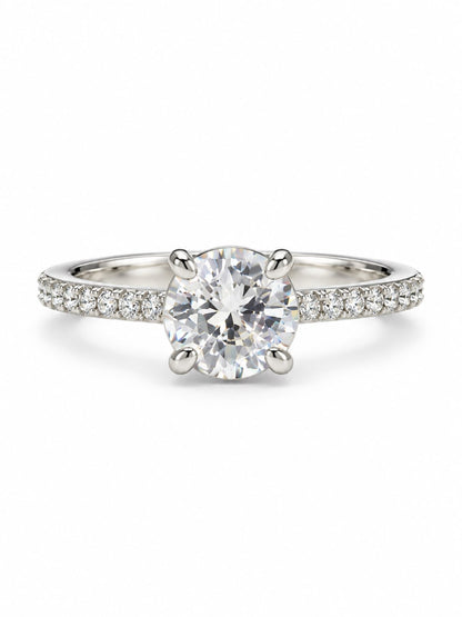 Clear Round Solitaire Pave Band Ring - Silver Plated, image2