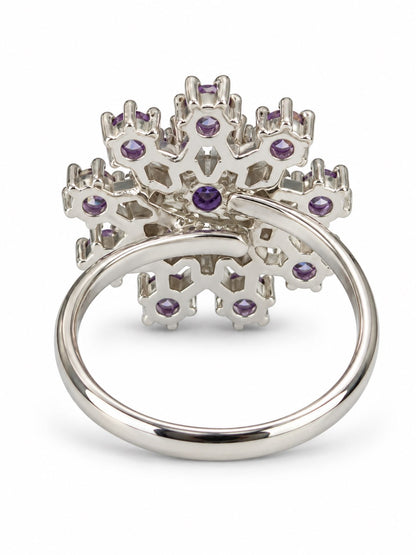 Lavender Floral Starburst Ring - Silver Plated