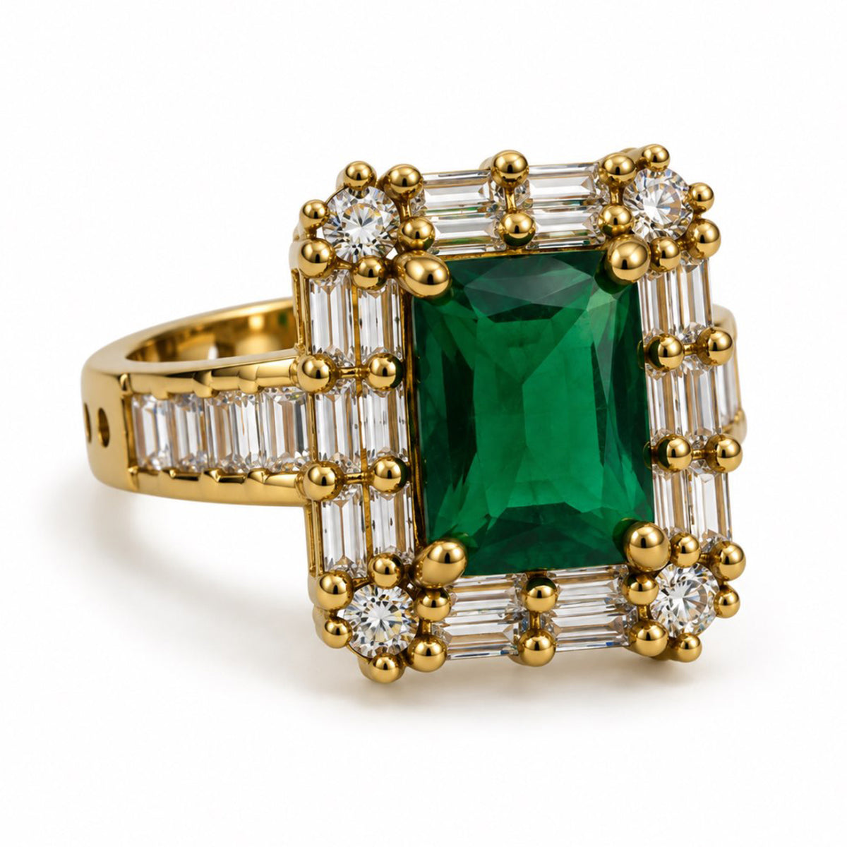 Green Center Stone Baguette Halo Ring - Gold Plated product image