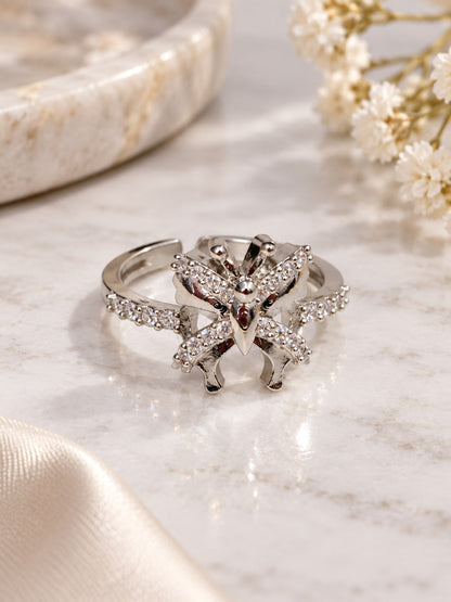 Clear Butterfly Ring - Silver Plated