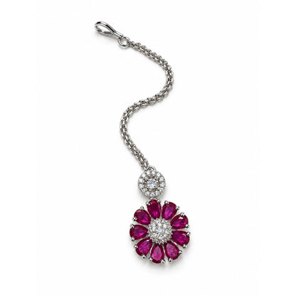 Magenta Teardrop Floral Maang Tikka - Silver Plated, product view