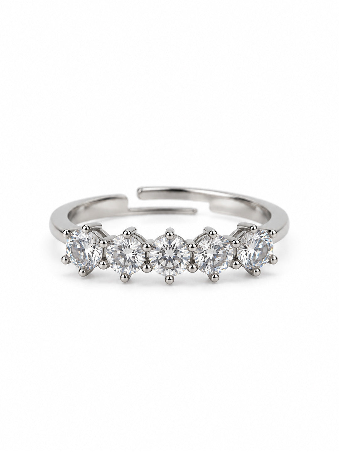 Clear Five Stone Band Ring - Silver Plated, image2