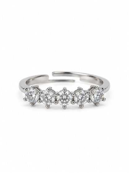 Clear Five Stone Band Ring - Silver Plated, image2