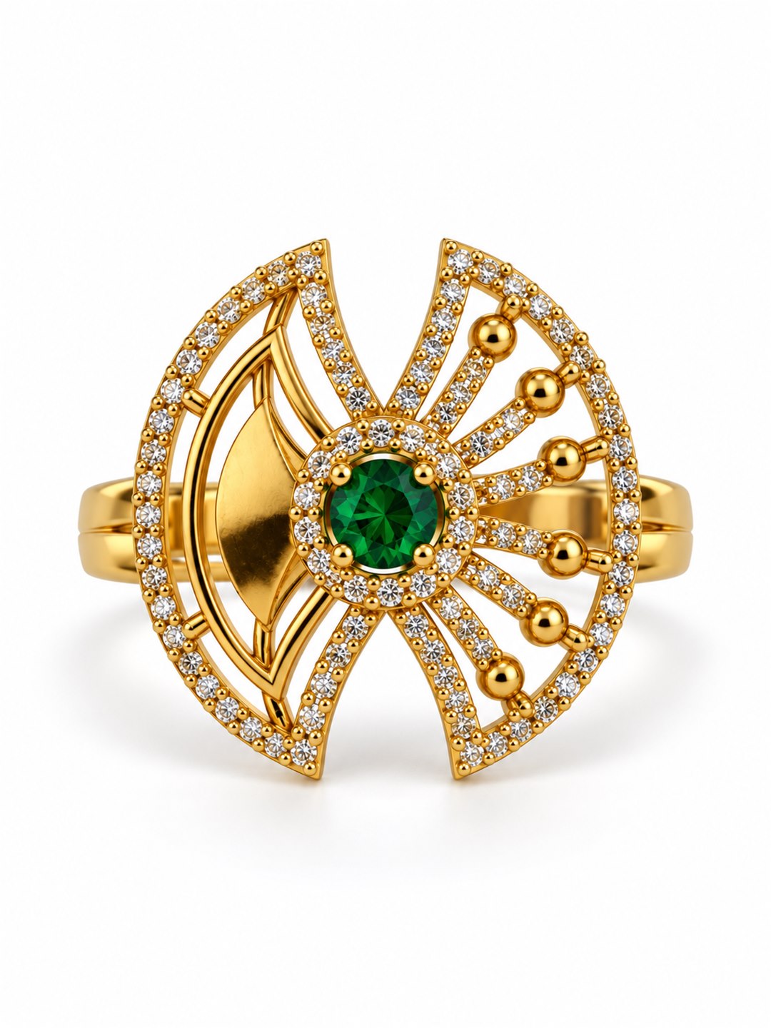 Green Stone Openwork Fan Ring - Gold Plated, additional view 4