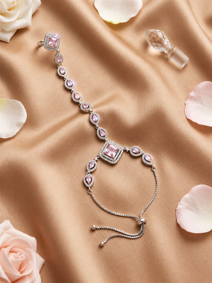 Pink silver-plated square halo and teardrop hathphool