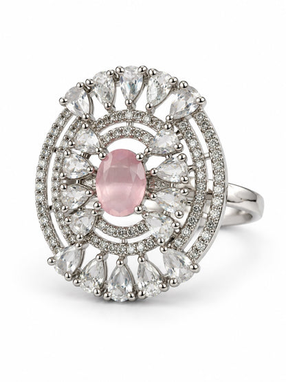 Pink Oval Center Halo Ring - Silver Plated - alternate view