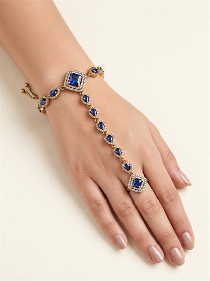 Blue Square Halo and Teardrop Hathphool - Mehndi Plated