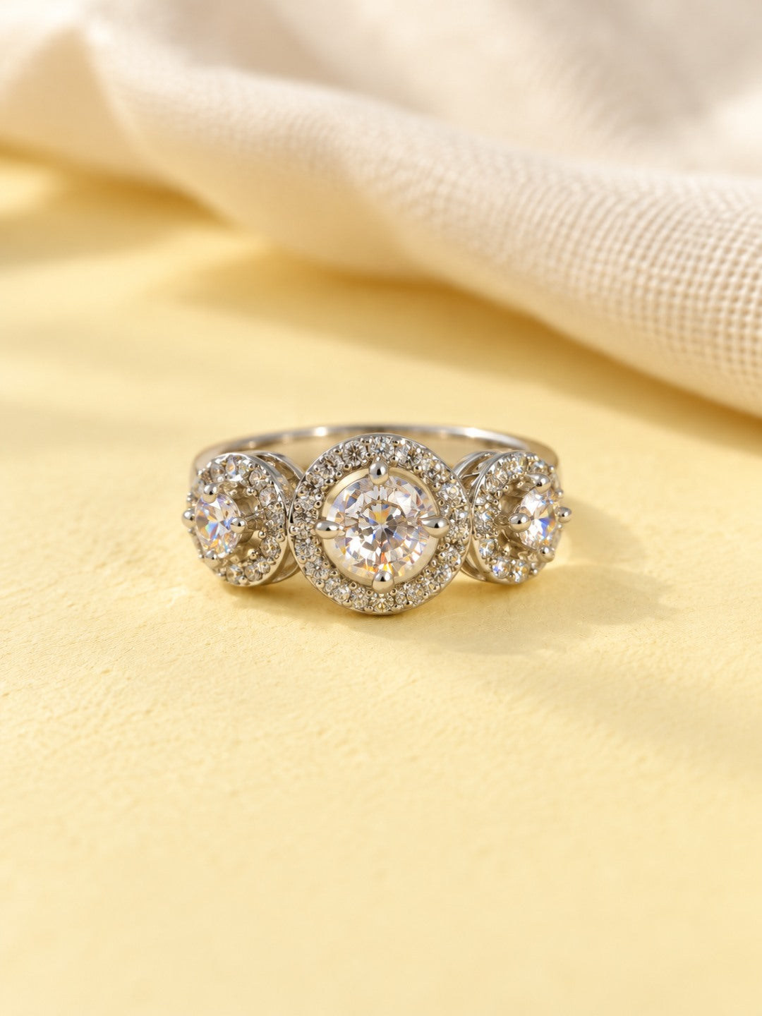Clear Triple Round Halo Ring - Silver Plated, image4