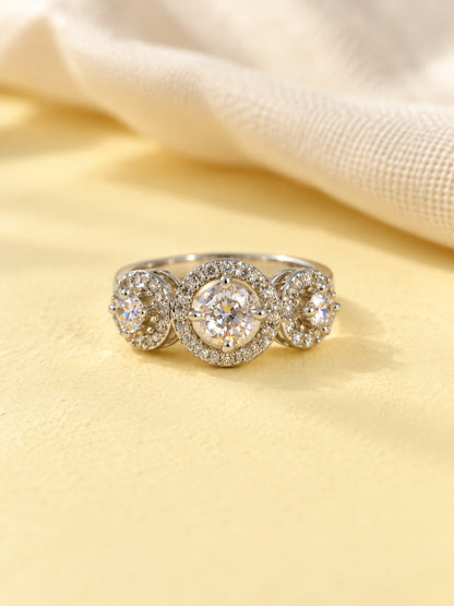 Clear Triple Round Halo Ring - Silver Plated, image4