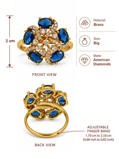 Blue Stone Five Petal Swirl Ring - Gold Plated, additional view 6