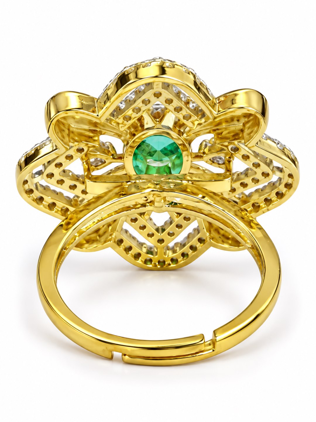 Sea Green Center Stone Four-Petal Floral Ring - Gold Plated