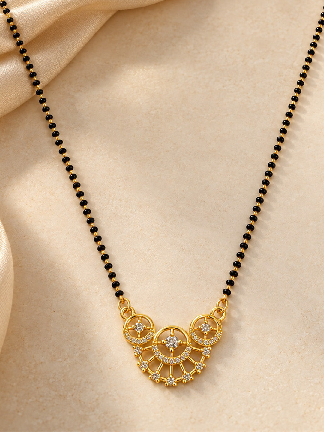 White scalloped floral gold-plated mangalsutra