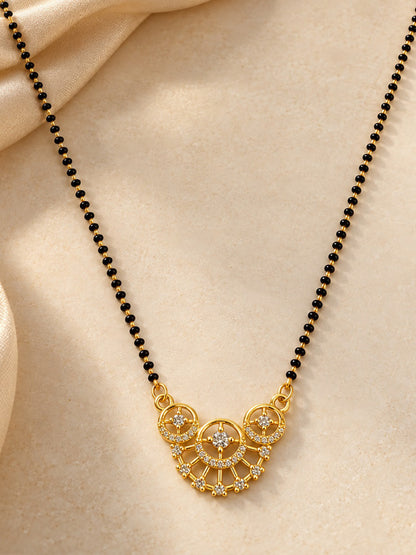 White scalloped floral gold-plated mangalsutra