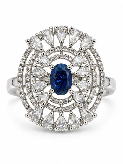 Blue Oval Center Halo Ring - Silver Plated - alternate view