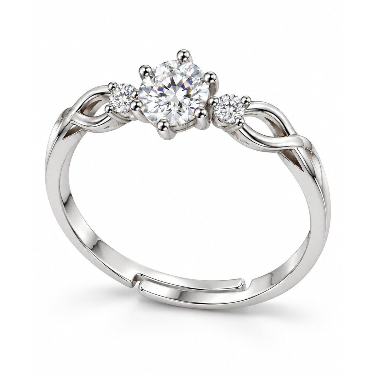 Clear Three Stone Twist Ring - Silver Plated, product view