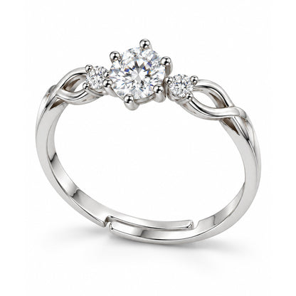 Clear Three Stone Twist Ring - Silver Plated, product view