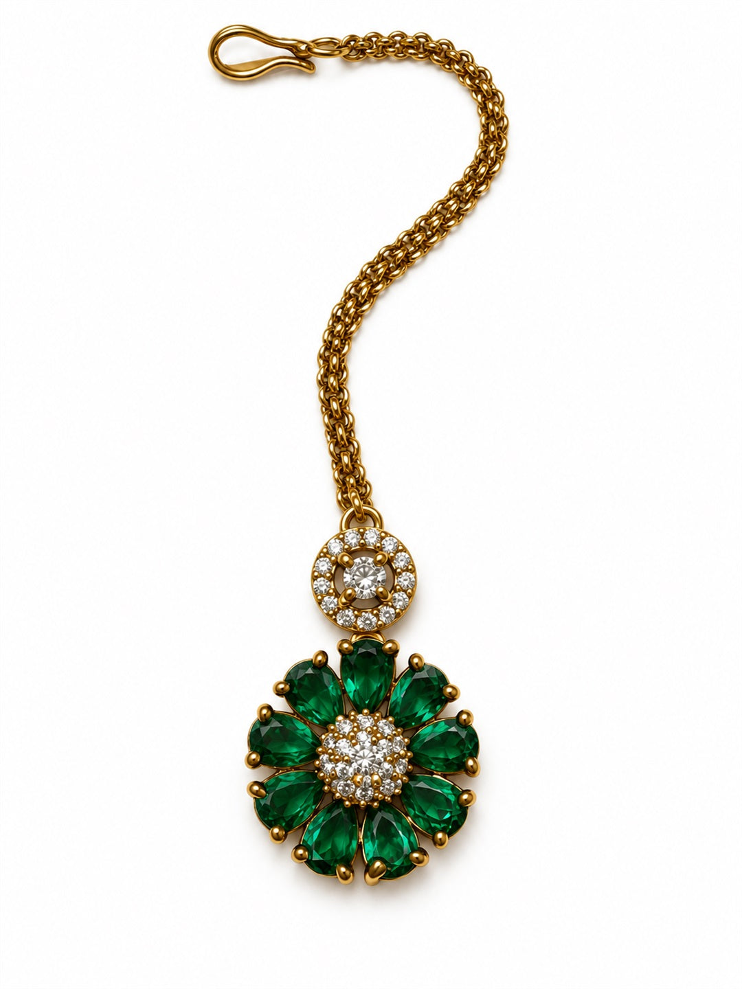 Green Teardrop Floral Maang Tikka - Gold Plated, additional view 2