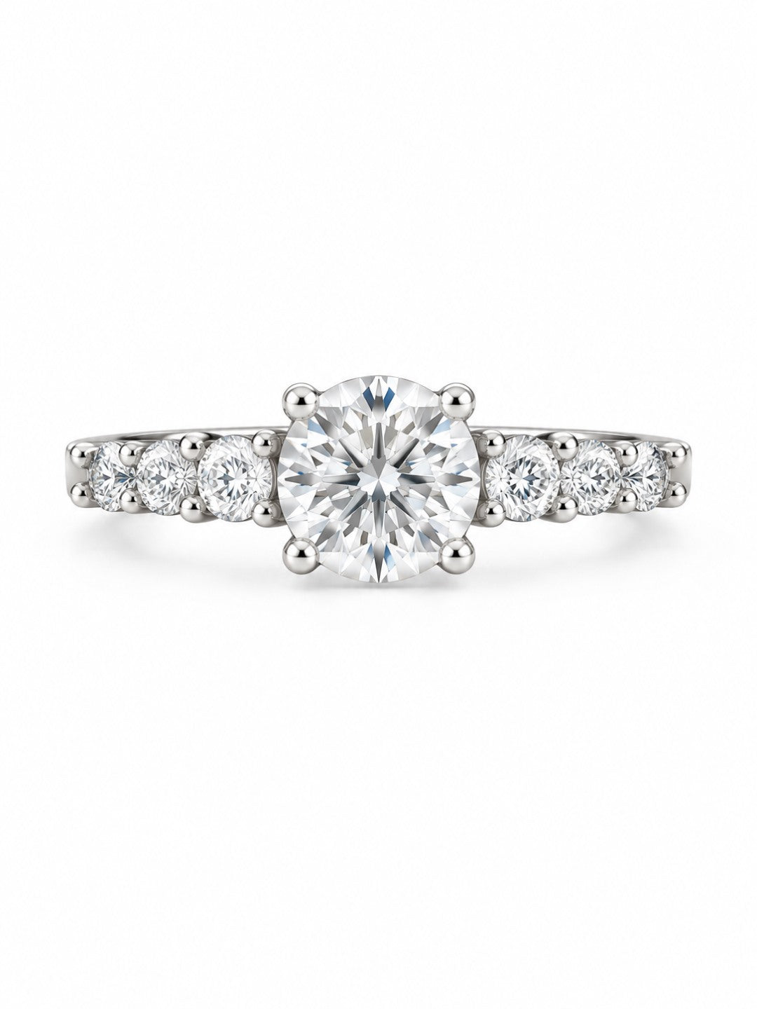 Clear Round Stone Graduated Shoulder Ring - Silver Plated, image2