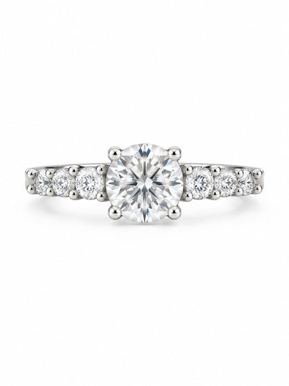 Clear Round Stone Graduated Shoulder Ring - Silver Plated, image2