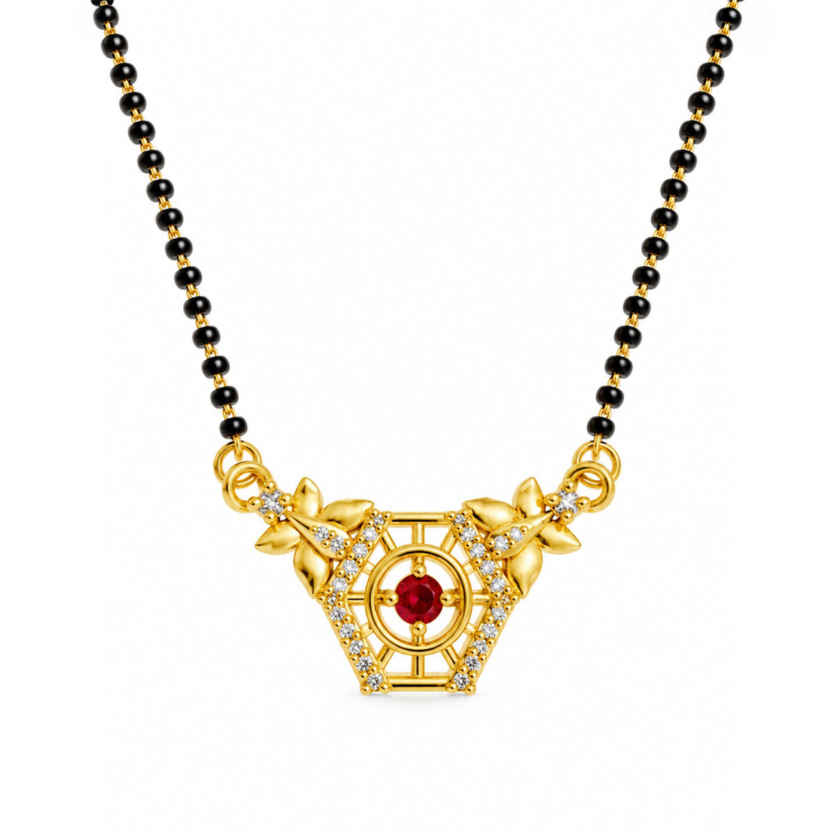 Red filigree triangle gold-plated mangalsutra