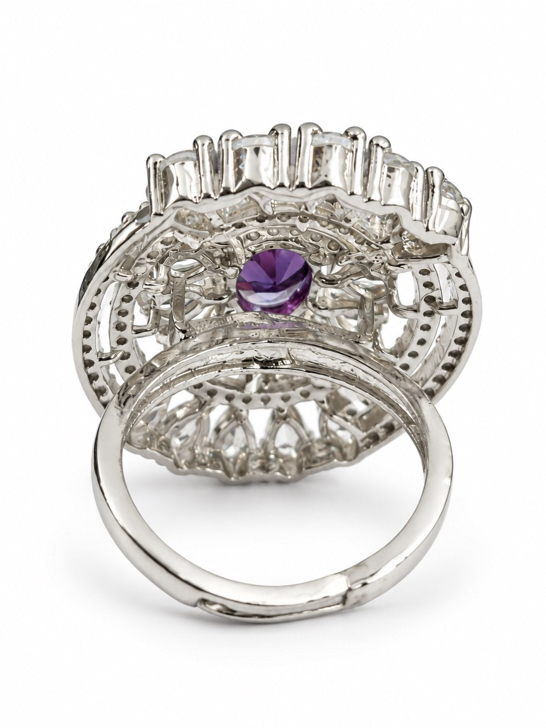 Purple Oval Center Halo Ring - Silver Plated - alternate view