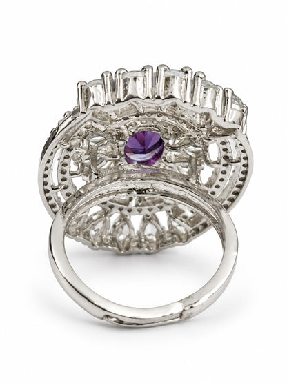 Purple Oval Center Halo Ring - Silver Plated - alternate view